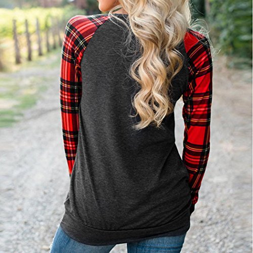 SHOBDW Separación Mujer Camiseta Manga Larga Labor de Retazos Blusa Tops otoño Invierno Ropa (S, Gris)