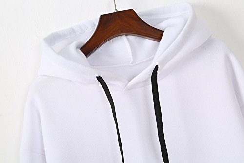 SHOBDW Sudadera Moda Mujer Suave Elegante Sexy Print Lindo o-Cuello Puro Otoño Invierno Sudadera con Capucha de Manga Larga(Blanco,L)