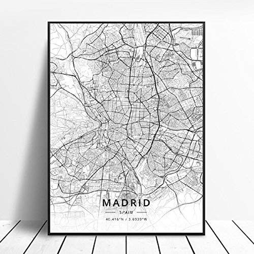 shuimanjinshan Elche Pamplona Vitoria-Gasteiz Madrid Albacete Santander Oviedo España Lienzo Arte Mapa Cartel 50X70Cm No Frame W-90