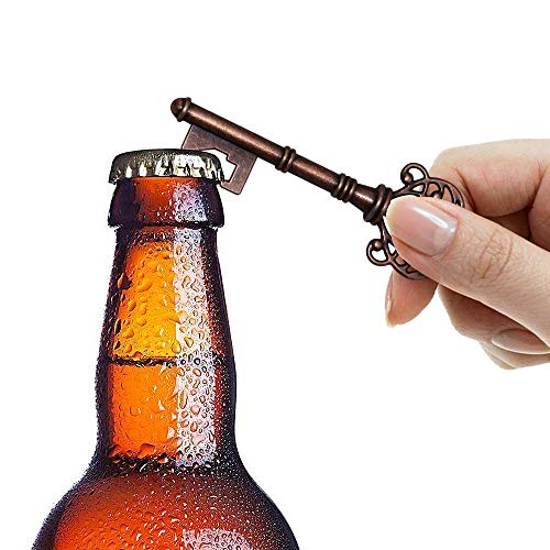 SHUNING 50pcs Favores de la boda esqueleto abrelatas de botella con Escort tarjeta de la etiqueta y la cuerda para invitados Fiesta favores rústico (8CM)