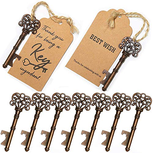 SHUNING 50pcs Favores de la boda esqueleto abrelatas de botella con Escort tarjeta de la etiqueta y la cuerda para invitados Fiesta favores rústico (8CM)