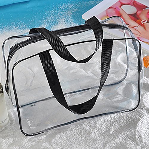 Shyymaoyi - Bolsa de cosméticos transparente y portátil, impermeable, con cremallera, color negro