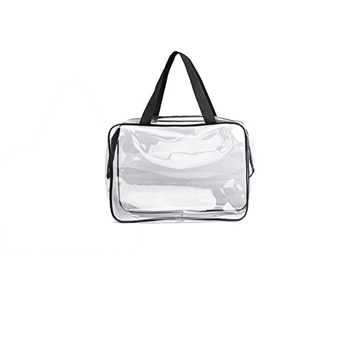 Shyymaoyi - Bolsa de cosméticos transparente y portátil, impermeable, con cremallera, color negro