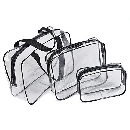 Shyymaoyi - Bolsa de cosméticos transparente y portátil, impermeable, con cremallera, color negro