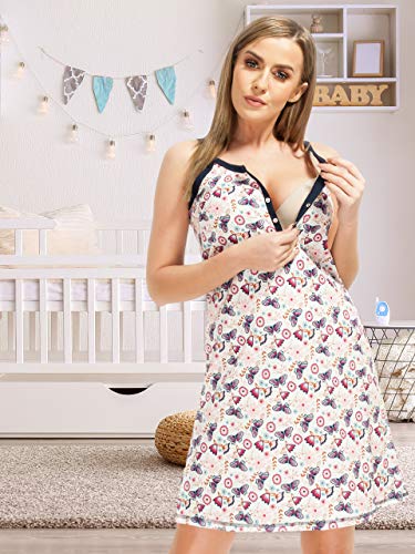 Sibinulo Camisón de Maternidad Pijama Lactancia Vestido Prado Blanco L/XL