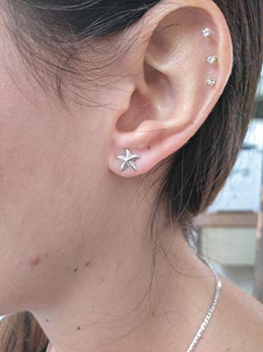 Sicuore Pendientes Estrella De Mar Para Mujer Niña - Plata De Ley 925 Incluye Estuche Para Regalo