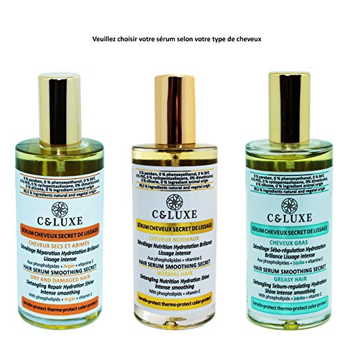 Siero levigante per capelli grassi: segreto levigante: con fosfolipidi, protegge cheratina, vegano, senza silicone: levigante, idratazione, lucentezza, districante, termoprotettivo, spray 50 ml.