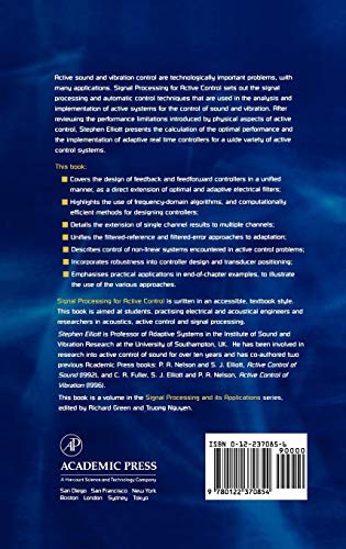 Signal Processing for Active Control (A Volume in the SIGNAL PROCESSING & ITS APPLICATIONS Series) (Signal Processing and its Applications)
