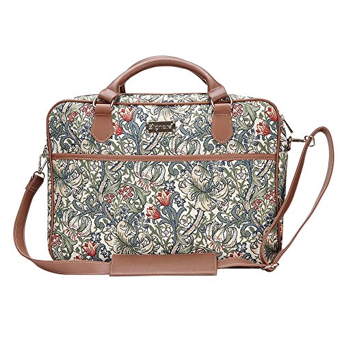 Signare Tapiz Funda portatil 15.6 Pulgadas Funda Ordenador 14 Pulgadas Funda Ordenador maletin portatil con diseño de William Morris (Lirio Dorado)