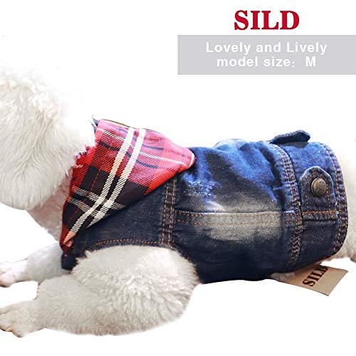 SILD Ropa para Mascotas, Chaqueta Vaquera, de Color Azul para Perros pequeños y medianos, con Solapa, con Capucha, clásicas, de Estilo Retro, Prendas de Aspecto Lavado (XS)