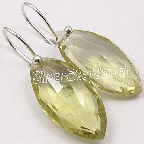 SilverStarJewel Pendientes de Cuarzo limón 1.3"925 Plata esterlina sólida Nuevo Arte