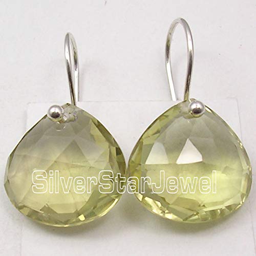 SilverStarJewel Pendientes de Cuarzo limón Natural de Plata de Ley 925 1"Nueva joyería