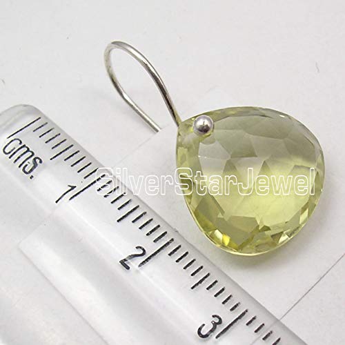 SilverStarJewel Pendientes de Cuarzo limón Natural de Plata de Ley 925 1"Nueva joyería