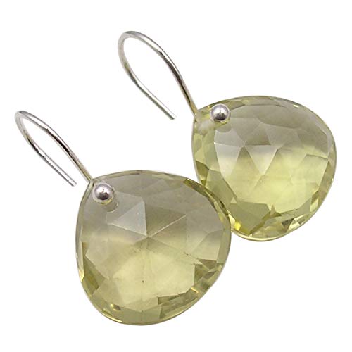 SilverStarJewel Pendientes de Cuarzo limón Natural de Plata de Ley 925 1"Nueva joyería