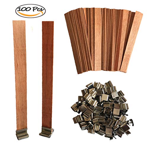 Simoda 100 mechas de madera con soporte de hierro para velas, mecha natural respetuosa con el medio ambiente, para hacer velas y hacer manualidades, 5 pulgadas