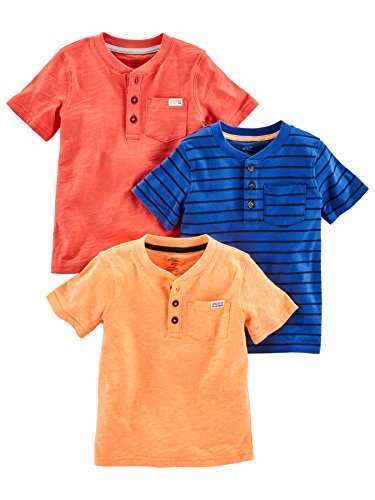 Simple Joys by Carter's playera Henley de manga corta para niños pequeños, paquete de 3 ,Orange, Blue, Red ,US 2T (EU 92-98)