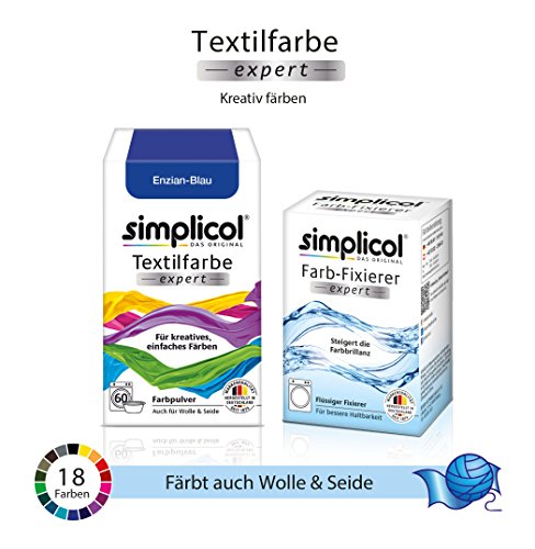 Simplicol Expert + fijador del Color Paquete de Kombi Fabric Dye: Tinte de Coloración para Textiles: Lavado a Mano o Lavadora - genciana Azul