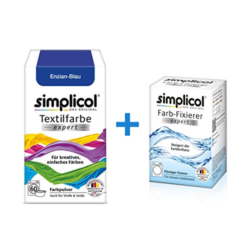 Simplicol Expert + fijador del Color Paquete de Kombi Fabric Dye: Tinte de Coloración para Textiles: Lavado a Mano o Lavadora - genciana Azul