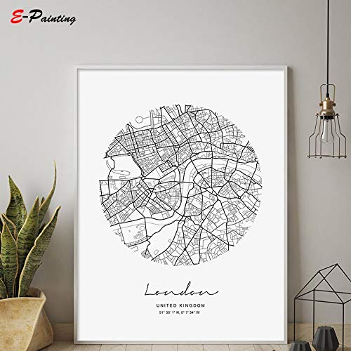 Sin Marco Sin Marco Mapa de la Ciudad de fama Mundial Impresión de póster francés Sala de Estar nórdica Arte de la Pared ng sin Marco 60x90cm