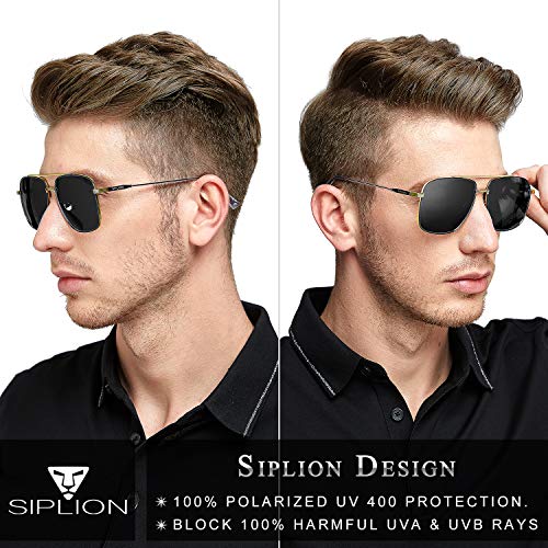 SIPLION Hombre Gafas de sol Polarizado Al-Mg Metal Super Ligero Marco 6055-BLACK-GOLD