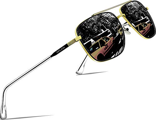 SIPLION Hombre Gafas de sol Polarizado Al-Mg Metal Super Ligero Marco 6055-BLACK-GOLD