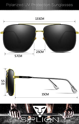 SIPLION Hombre Gafas de sol Polarizado Al-Mg Metal Super Ligero Marco 6055-BLACK-GOLD