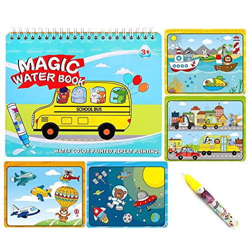 Sipobuy Magic Water Drawing Book Agua Libro para Colorear Doodle con Magic Pen Tablero de Pintura para niños Educación Dibujo Juguete (Vehículo)