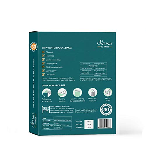 Sirona - Bolsas desechables para pañales de adulto, con sello de olor para pañales, residuos de alimentos, residuos de mascotas, productos sanitarios | Durable y sin aroma verde verde Talla:largo