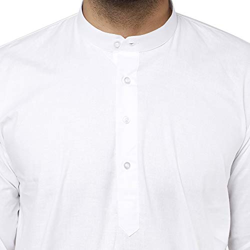 SKAVIJ Algodón Kurta Pijama (Camisa Larga y Pantalón) para Hombre Blanco XL