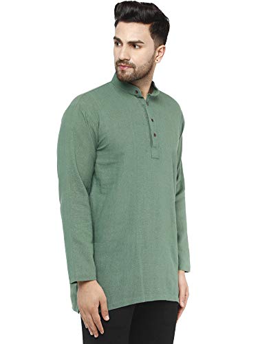 SKAVIJ Hombre Túnica Camisa Kurta Corta De Algodón Indio (Verde, M)
