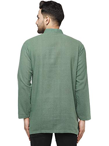 SKAVIJ Hombre Túnica Camisa Kurta Corta De Algodón Indio (Verde, M)
