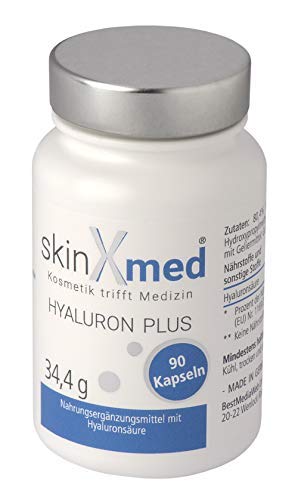 SkinXmed ácido hialurónico puro | pastillas alta dosis | tratamiento anti-edad con sérum acido hialuronico y crema anti-arrugas | piel, pelo, articulaciones | mujeres y hombres | 90 cápsulas veganas