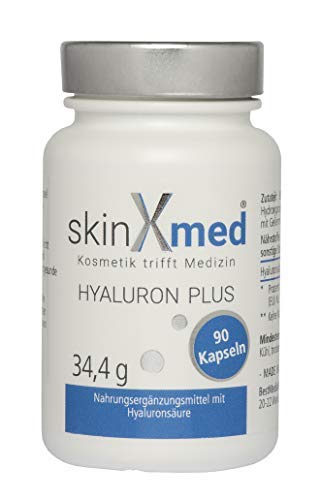 SkinXmed ácido hialurónico puro | pastillas alta dosis | tratamiento anti-edad con sérum acido hialuronico y crema anti-arrugas | piel, pelo, articulaciones | mujeres y hombres | 90 cápsulas veganas