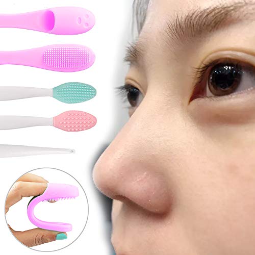 Skystuff 6 piezas de silicona exfoliante para labios y 3 piezas de cepillo de nariz, herramienta de belleza suave de doble cara para un tratamiento exfoliante de piel y labios (rosa, amarillo, verde)