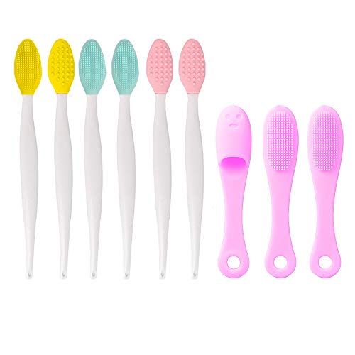 Skystuff 6 piezas de silicona exfoliante para labios y 3 piezas de cepillo de nariz, herramienta de belleza suave de doble cara para un tratamiento exfoliante de piel y labios (rosa, amarillo, verde)