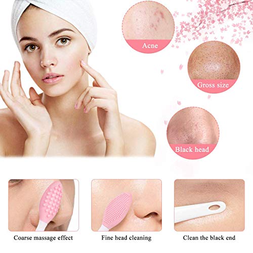 Skystuff 6 piezas de silicona exfoliante para labios y 3 piezas de cepillo de nariz, herramienta de belleza suave de doble cara para un tratamiento exfoliante de piel y labios (rosa, amarillo, verde)