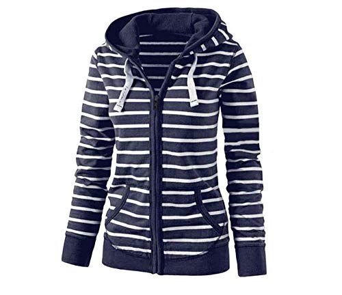SLYZ Mujer Otoño Otoño Invierno Gran Tamaño Cárdigan De Manga Larga A Rayas Sudadera con Capucha Mujer Top