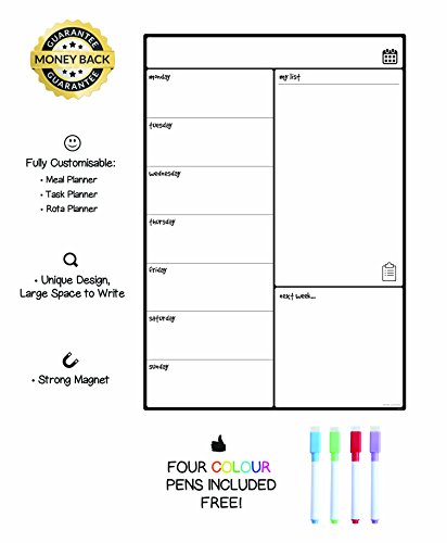 Smart Panda Calendario Magnético para Nevera - Ideal Planificador de Menú, Recordatorio, Lista de la Compra - Pizarra Magnética – Semanal – En Inglés