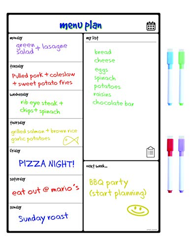 Smart Panda Calendario Magnético para Nevera - Ideal Planificador de Menú, Recordatorio, Lista de la Compra - Pizarra Magnética – Semanal – En Inglés