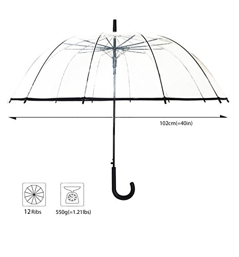 SMATI Paraguas Largo Transparente 12 Varillas en Forma de Campana con su apuerta automatica