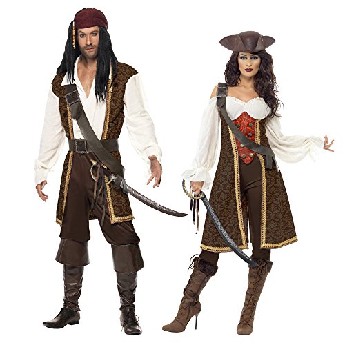Smiffys-26225M Disfraz de moza pirata de alta mar, con vestido, pantalones y tahalí, color marrón, M-EU Tamaño 40-42 (Smiffy's 26225M) , color/modelo surtido