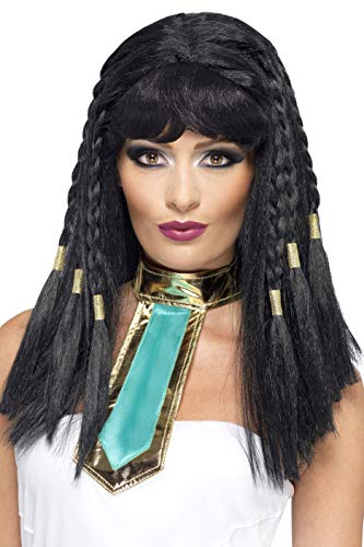 Smiffy'S 42081 Smiffys Peluca de Cleopatra con Trenzas con Borde Dorado, Negro