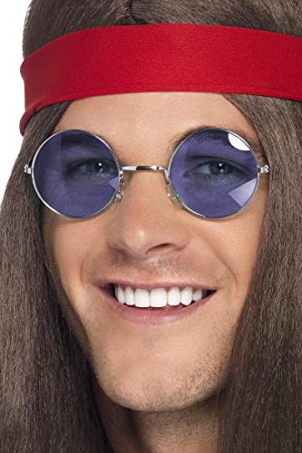 Smiffy's-6795 Gafas hippie, lentes de colores surtidos, plata, No es applicable (6795)