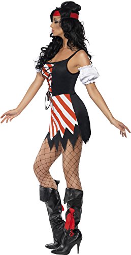 Smiffys- Disfraz de Pirata, con Vestido, Mangas, Parche y pañoleta para la Cabeza, Color Rojo y Blanco, S - EU Tamaño 36-38 (Smiffy'S 30479S)
