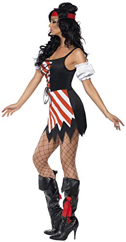 Smiffys- Disfraz de Pirata, con Vestido, Mangas, Parche y pañoleta para la Cabeza, Color Rojo y Blanco, S - EU Tamaño 36-38 (Smiffy'S 30479S)