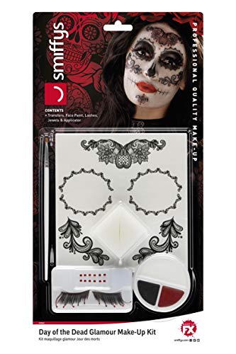 Smiffys Kit de maquillaje de glamour del día de muertos, Aqua, Negro, con transferencias