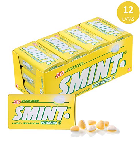 Smint Tin Limón, Caramelo Comprimido Sin Azúcar - 12 unidades de 35 gr. (Total 420 gr.)
