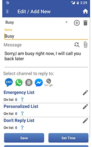 SMS Auto Reply PRO / Autoresponder / “Answering Machine”: auto reply with SMS or MMS to Missed Calls / Incoming Texts / WhatsApp, Facebook, Google Voice, once you would prefer not to be disturbed