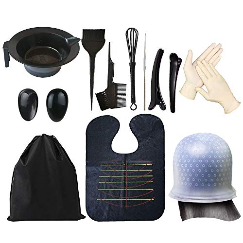 SnailGarden 14 Piezas Kit de Herramientas para Coloración,Kit de Color de Pelo para Salón de Belleza,con Cuenco Cepillos Peine Gorro Chale,etc