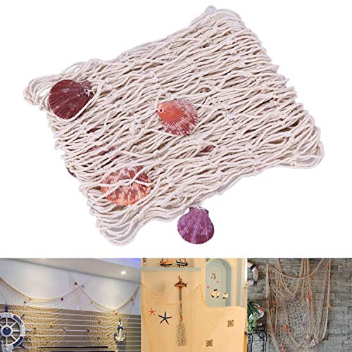 SNOWINSPRING Red de Pesca Natural Decorativa Pared de Playa Fiesta en la Playa Concha de Mar DecoracióN de Red 1.5Mx2M